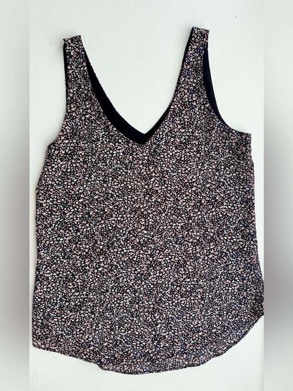 RW&CO. Black V-Neck Camisole with Pink and White Floral Print